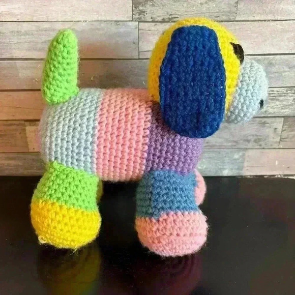 Crochet 8” Puppy Dog Plush Toy Stuffed Animal Handmade Rainbow Multicolor - Picture 4 of 9
